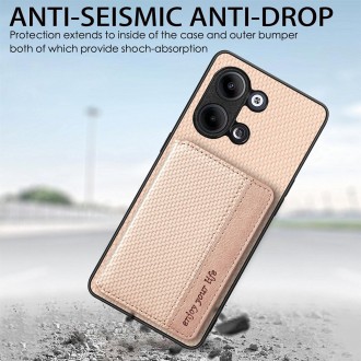 For OPPO Reno9 Carbon Fiber Magnetic Card Bag Phone Case(Khaki)