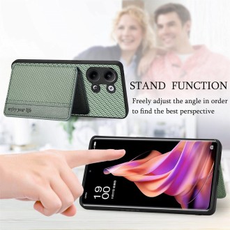 For OPPO Reno9 Carbon Fiber Magnetic Card Bag Phone Case(Khaki)