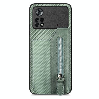 For Xiaomi Poco X4 Pro 5G Carbon Fiber Horizontal Flip Zipper Wallet Phone Case(Green)