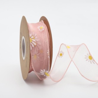 Small Daisy Mermaid Ribbon Flower Bouquet Handwriting Snow Yarn Ribbon(Pink)