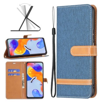 For Xiaomi Redmi Note 11 Pro International Version Color Matching Denim Texture Leather Phone Case(Dark Blue)