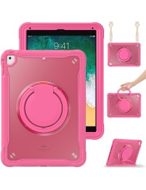 For iPad Air / Air 2 / 9.7 2018 / 2017 Heavy Duty Hybrid Tablet Case with Handle & Strap(Rose Red)