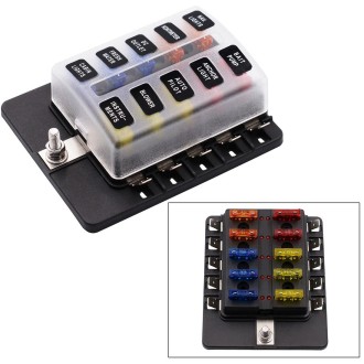 1 in 10 Out Fuse Box PC Terminal Block Fuse Holder Kits with LED Warning Indicator for Auto Car Truck Boat