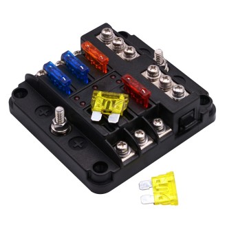 Independent Positive and Negative 1 in 6 Out 6 Way Circuit Blade Fuse Box Fuse Holder Kits with LED Warning Indicator for Auto C