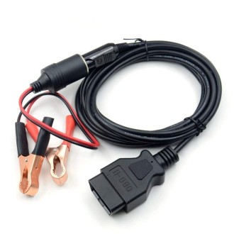 OBD II Car ECU Emergency Power Supply Cable Memory Saver with Alligator Clip-On Cigarette Lighter Power Socket