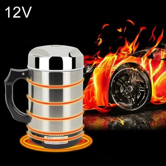 DC 12V Stainless Steel Car Electric Kettle Heated Mug Heating Cup with Charger Cigarette Lighter for Car, Capacity: 880ML