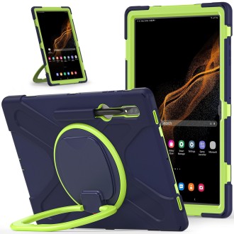 For Samsung Galaxy Tab S8 Ultra X900 Silicone + PC Tablet Protective Case(Navy Blue + Yellow Green)