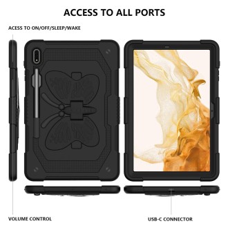 For Samsung Galaxy Tab S8+ / S7+ Butterfly Kickstand Heavy Duty Hard Rugged Tablet Case(Black)