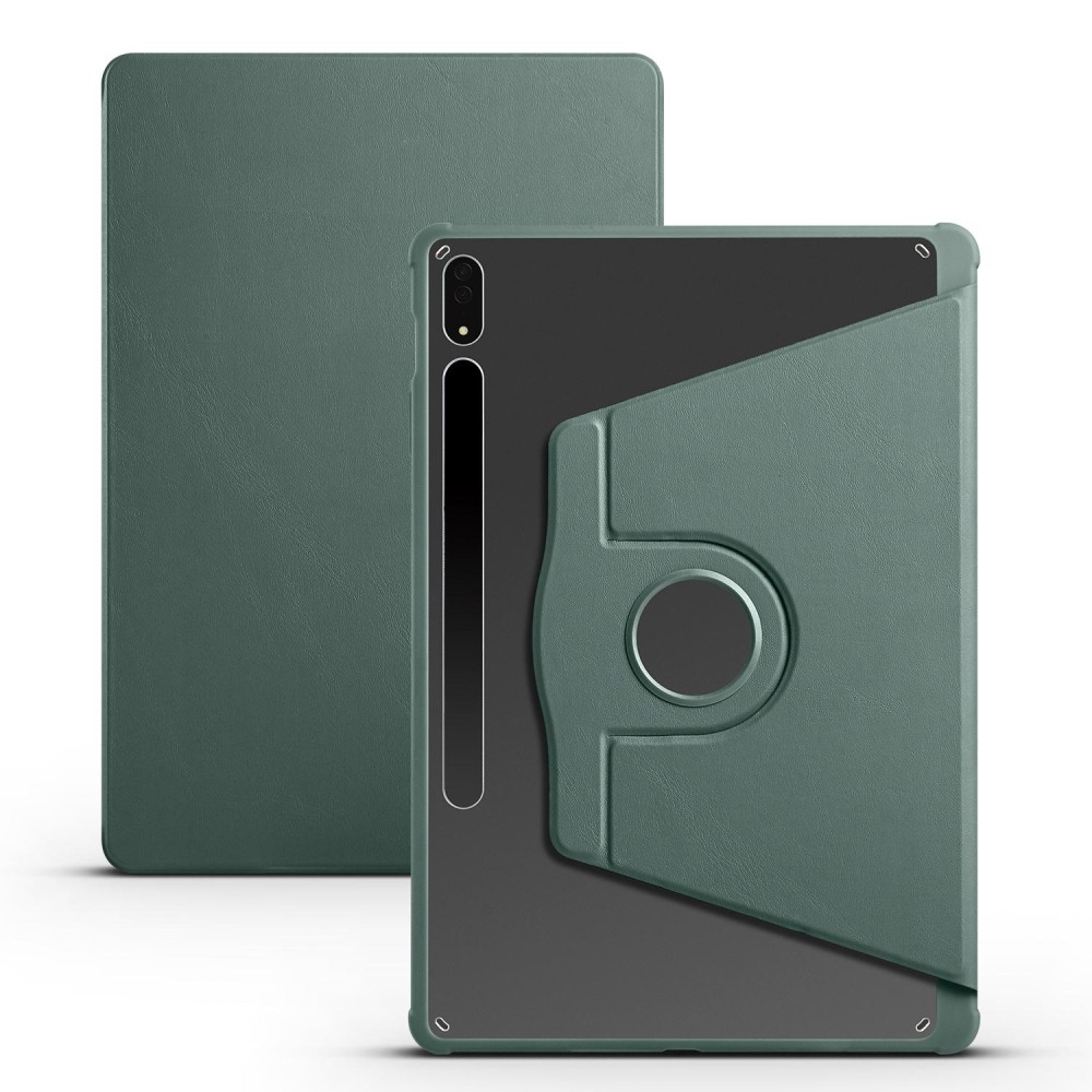 For Samsung Galaxy Tab S8+ X800 Acrylic 360 Degree Rotation Holder Tablet Leather Case(Dark Green)