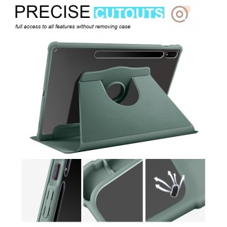 For Samsung Galaxy Tab S8+ X800 Acrylic 360 Degree Rotation Holder Tablet Leather Case(Dark Green)