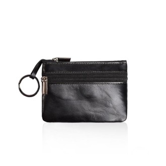 AP122 Leather Mini Multifunctional Coin Purse Small Card Holder Retro Zipper Short Clutch(Black)