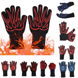 1 Pair High Temperature Resistant Silicone BBQ Gloves  Anti-Scalding Gloves(Scalpel Black)