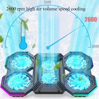 F12 6 Fans USB Semiconductor Computer Radiator Notebook Stand with Phone Holder, Colour: Blue Light