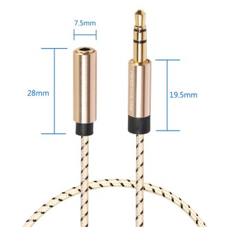 REXLIS 3596 3.5mm Male to Female Stereo Gold-plated Plug AUX / Earphone Cotton Braided Extension Cable for 3.5mm AUX Standard Di