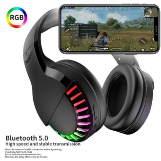 SH33 Bluetooth Wired Dual-mode RGB Headset Mobile Phone Heavy Bass Noise Reduction Gaming Headset(Black)