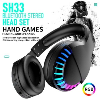 SH33 Bluetooth Wired Dual-mode RGB Headset Mobile Phone Heavy Bass Noise Reduction Gaming Headset(Black)