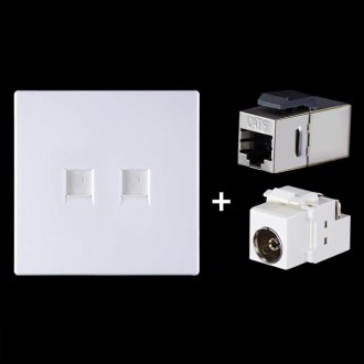 CAT.6 Shielded Pass-through Network Module, Dual Ports Panel + Shielded Pass-through + TV Socket (White)