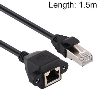 RJ45 Female to Male CAT5E Network Panel Mount Screw Lock Extension Cable, Length: 1.5m(Black)