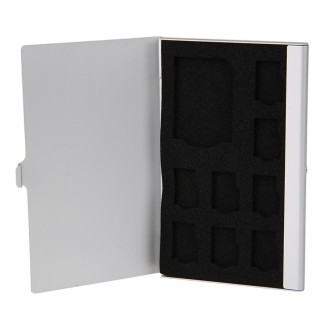 1SD+ 8TF  Aluminum Micro SD Cards Holder Pin Storage Box 9 solts for SD/ SIM/TF Memory Card(Silver)