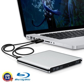 USB 3.0 Aluminum Alloy Portable DVD / CD Rewritable Blu-ray Drive for 12.7mm SATA ODD / HDD, Plug and Play(Silver)