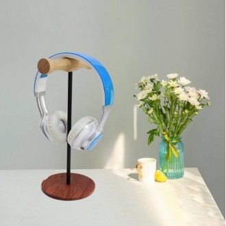 Creative Metal Rod Wooden Head-mounted Headphone Stand Display Holder, Colour: Double-sided Black Metal Rod