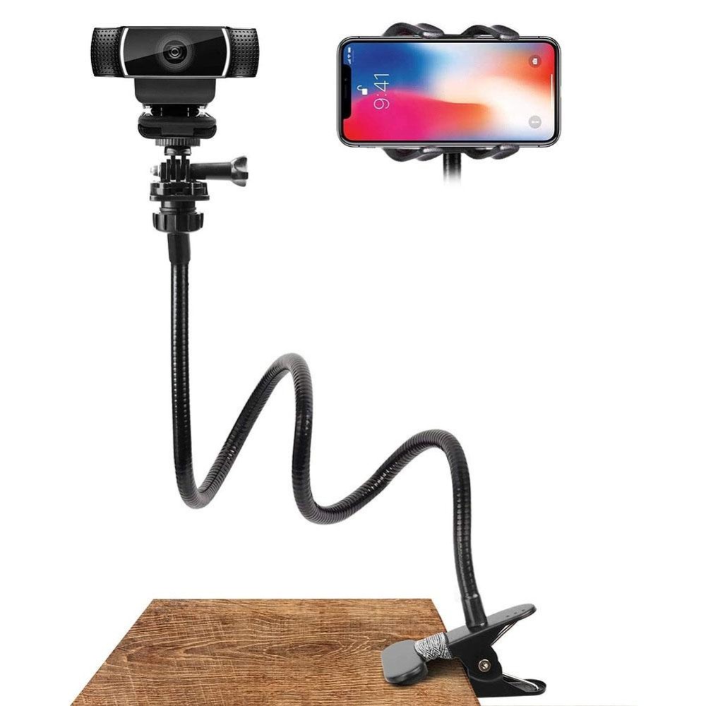 Double-clamp Camera Phone Holder Extended Metal Bending Bracket(Black)