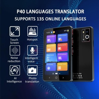 P40 Multi-country Smart Translator Simultaneous Interpretation Photo Offline Translation Recording to Translation(Black)