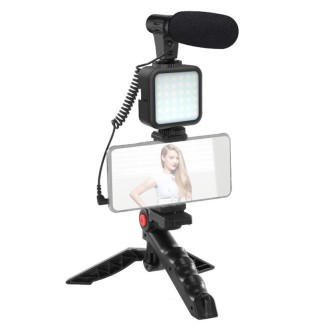 KIT-01LM 3 in 1 Video Shooting LED Light Portable Tripod Live Microphone, Specification:Battery Models