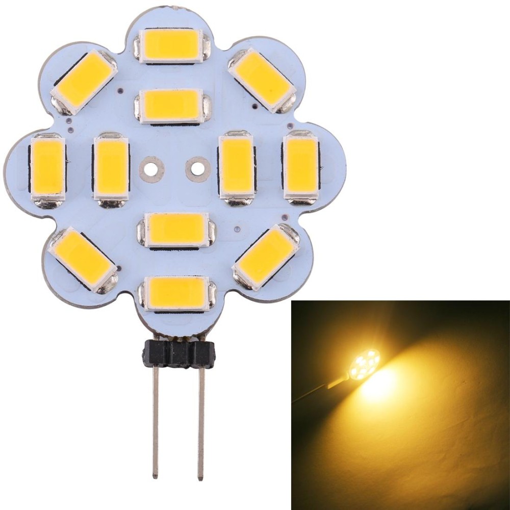 G4 12 LEDs SMD 5730 240LM 2800-3200K Plum Flower Shape Stepless Dimming Energy Saving Light Pin Base Lamp Bulb, DC 12V (Warm Whi