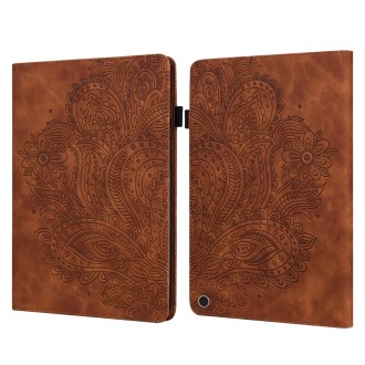 For Google Pixel Tablet Peacock Embossed Pattern Leather Tablet Case(Brown)