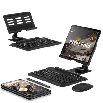 For Google Pixel Fold GKK Folding Bluetooth Keyboard + Holder + Pen + Mouse(Black)