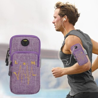 Universal 6.2 inch or Under Phone Zipper Double Bag Multi-functional Sport Arm Case with Earphone Hole(Purple)