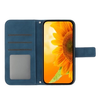 For Asus ROG Phone 6 Skin Feel Sun Flower Pattern Flip Leather Phone Case with Lanyard(Inky Blue)