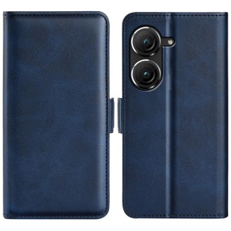 For Asus Zenfone 9 Dual-side Magnetic Buckle Horizontal Flip Leather Phone Case(Dark Blue)