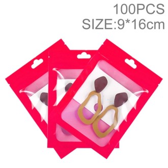 100pcs 9×16cm HD Transparent Window Phone Case Decoration Sealed Bag(Rose Red)