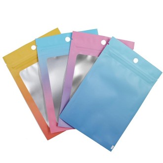 100PCS Aluminum Foil Ziplock Bag Jewelry Data Line Sealed Packaging Bag, Size: 12x18cm (Blue Gradually Pink)