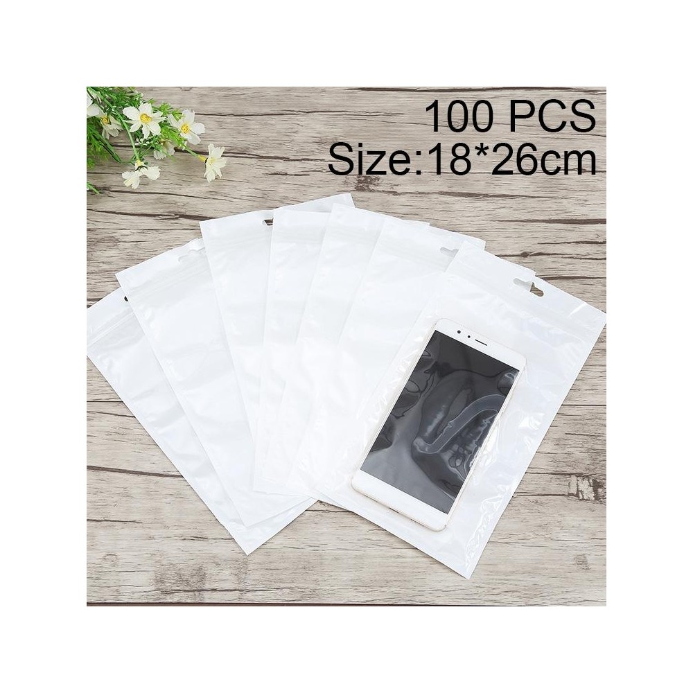 100 PCS 18cm x 26cm Hang Hole Clear Front White Pearl Jewelry Zip Lock Packaging Bag, Custom Printing and Size are welcome