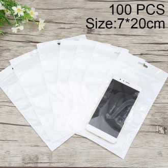 100 PCS 7cm x 20cm Hang Hole Clear Front White Pearl Jewelry Zip Lock Packaging Bag, Custom Printing and Size are welcome