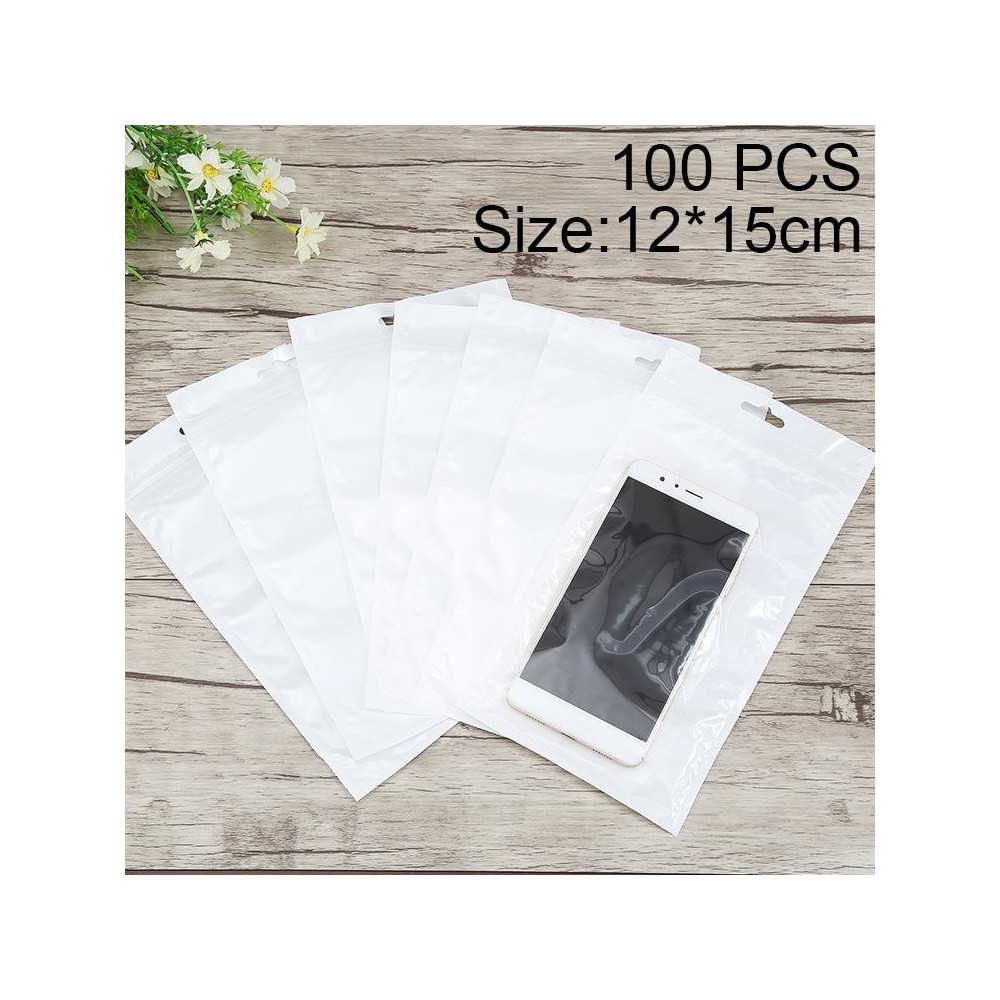 100 PCS 12cm x 15cm Hang Hole Clear Front White Pearl Jewelry Zip Lock Packaging Bag, Custom Printing and Size are welcome