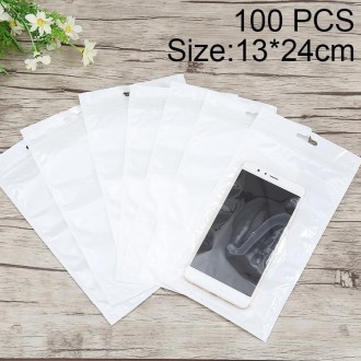 100 PCS 13cm x 24cm Hang Hole Clear Front White Pearl Jewelry Zip Lock Packaging Bag, Custom Printing and Size are welcome