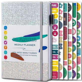 A5 Starry Sky Undated Planner Journal Financial Notebook(Silver)