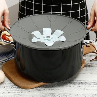 Silicone Flower Spill-proof Pot Lid Rotatable Pot Lid Kitchen Gadget, Size: 23cm Small Gray