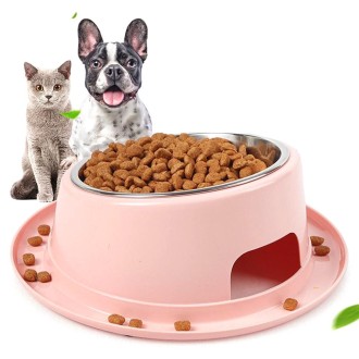 Safe Non-toxic Non-slip Stainless Steel Cat and Dog Bowl Pet Supplies(Pink)