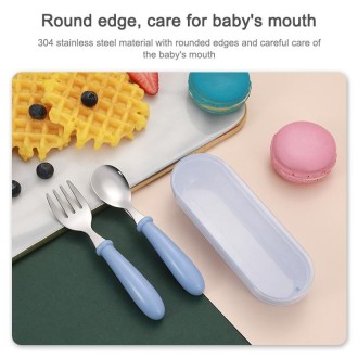 3 PCS/ Set 304 Stainless Steel Spoon and Fork Box Cute Baby Kindergarten Tableware Set(Green)