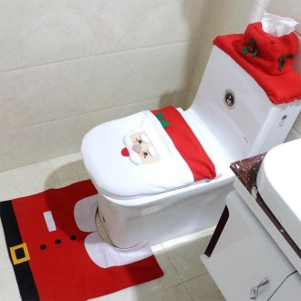 Fancy Christmas Decoration Happy Santa Toilet Seat Cover Rug Bathroom Set