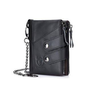 BULL CAPTAIN  Leather Three-fold Zipper Wallet For Men(Black)