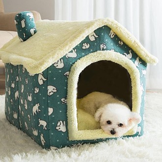 House Type Universal Removable and Washable Pet Dog Cat Bed Pet Supplies, Size:L(Green Bear House)