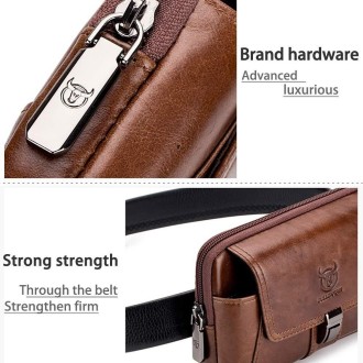 BULL CAPTAIN Multifunctional Leather Mobile Phone Small Waist Bag For Men(Vertical Black)