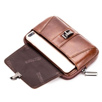 BULL CAPTAIN Multifunctional Leather Mobile Phone Small Waist Bag For Men(Vertical Black)