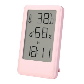 9032 LCD Large Screen Display Alarm Clock Temperature and Humidity Meter(Pink)